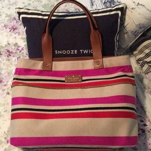 Kate Spade Pink and Red Striped Tote